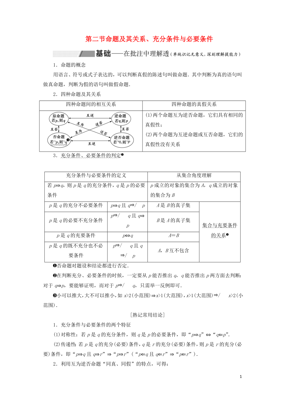 （通用版）2020高考數(shù)學(xué)一輪復(fù)習(xí) 1.2 命題及其關(guān)系、充分條件與必要條件講義 理_第1頁(yè)