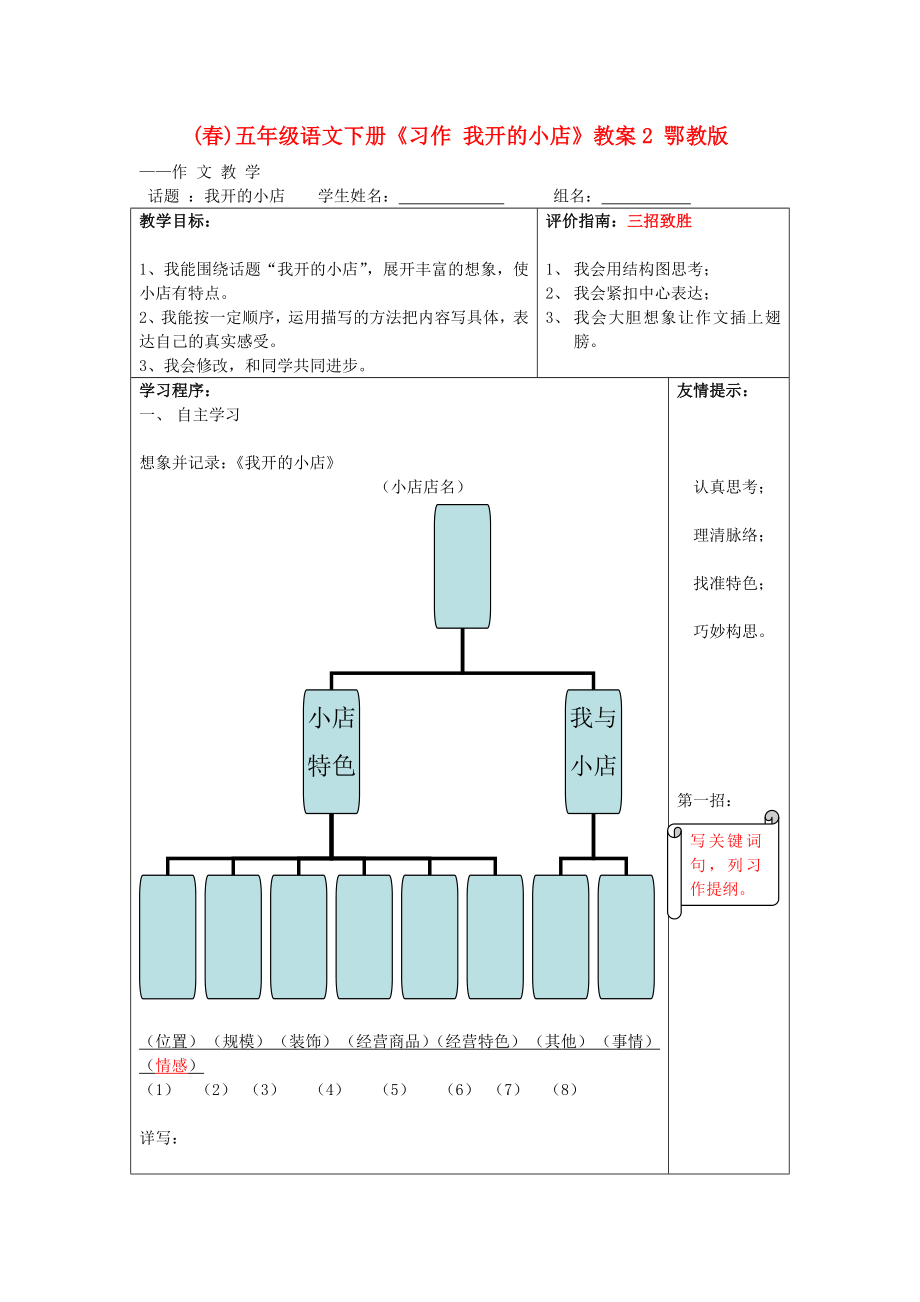 (春)五年級(jí)語(yǔ)文下冊(cè)《習(xí)作 我開(kāi)的小店》教案2 鄂教版_第1頁(yè)