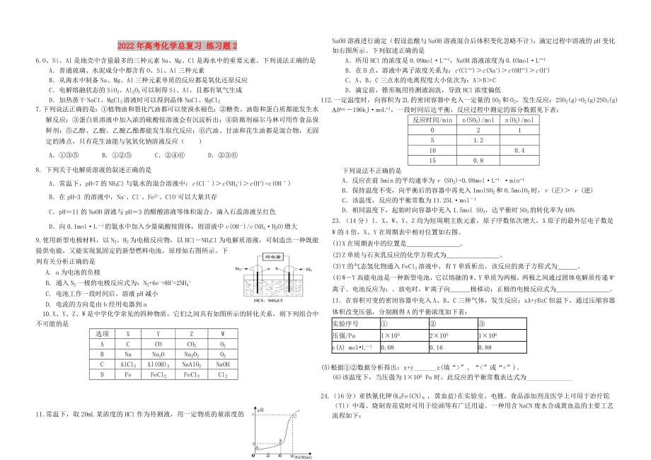 2022年高考化学总复习 练习题2_第1页