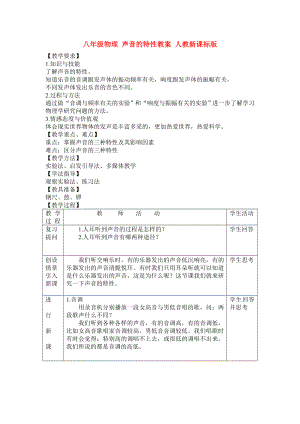 八年級(jí)物理 聲音的特性教案 人教新課標(biāo)版