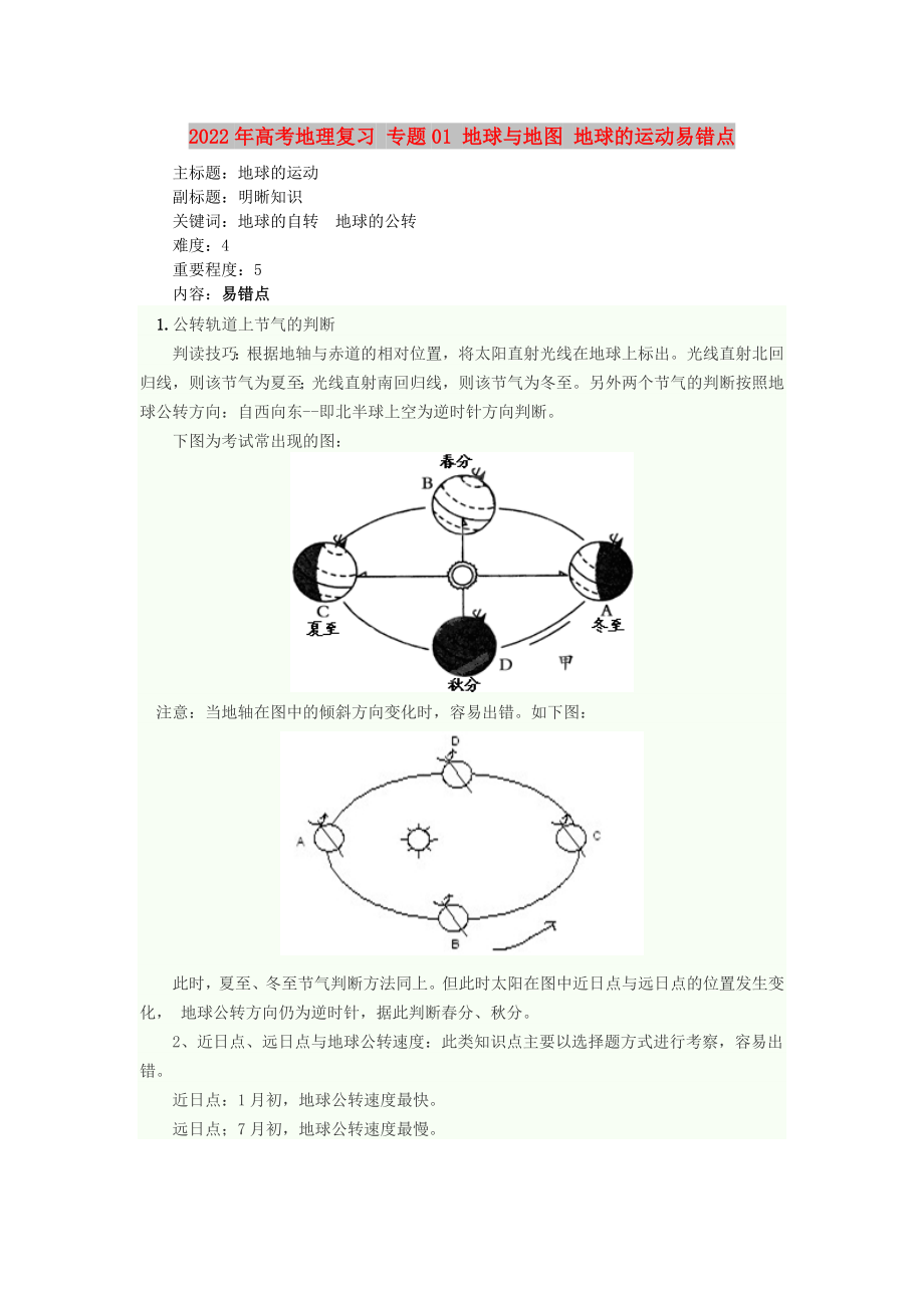 2022年高考地理復(fù)習(xí) 專題01 地球與地圖 地球的運(yùn)動(dòng)易錯(cuò)點(diǎn)_第1頁(yè)