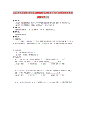 2022年高中數(shù)學(xué) 第2章 圓錐曲線與方程 第1課時(shí) 圓錐曲線教案 蘇教版選修1-1