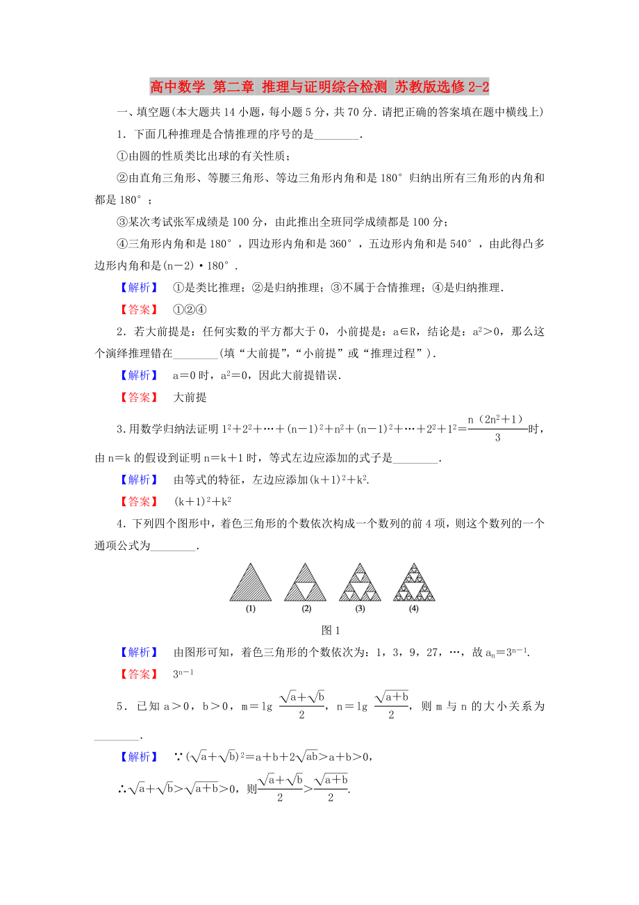 高中數(shù)學(xué) 第二章 推理與證明綜合檢測 蘇教版選修2-2_第1頁