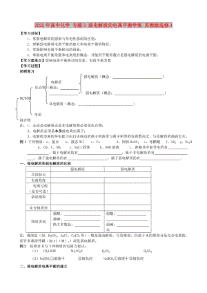 2022年高中化學(xué) 專題3 弱電解質(zhì)的電離平衡學(xué)案 蘇教版選修4