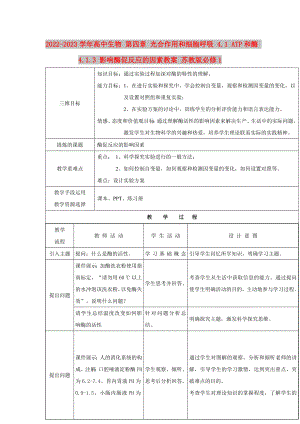 2022-2023學(xué)年高中生物 第四章 光合作用和細(xì)胞呼吸 4.1 ATP和酶 4.1.3 影響酶促反應(yīng)的因素教案 蘇教版必修1