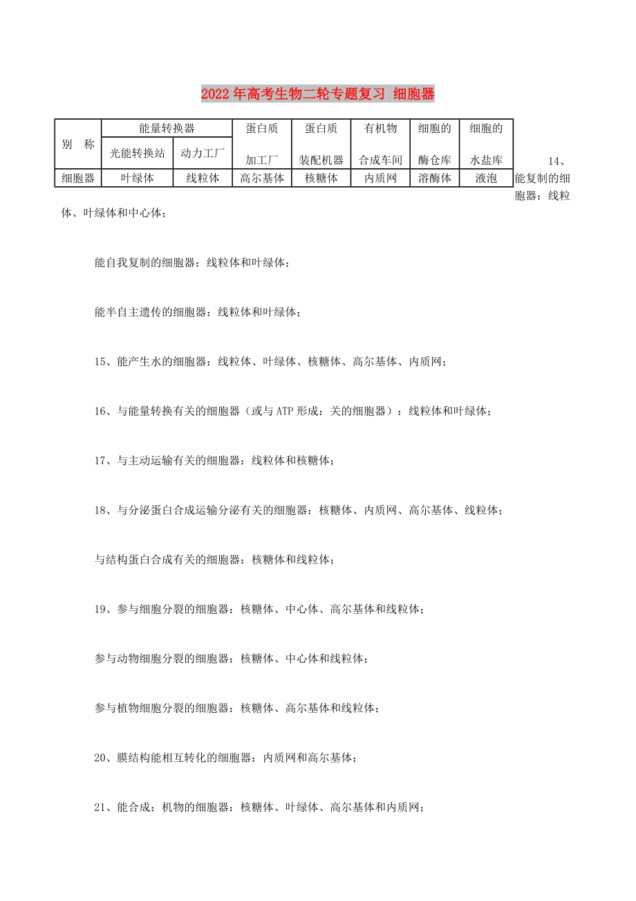 2022年高考生物二輪專題復(fù)習(xí) 細(xì)胞器_第1頁