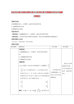 2022年人教A版高中數(shù)學(xué) 高三一輪 第八章 平面解析幾何 8-5 橢圓《教案》