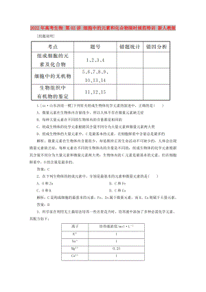 2022年高考生物 第02講 細(xì)胞中的元素和化合物限時規(guī)范特訓(xùn) 新人教版