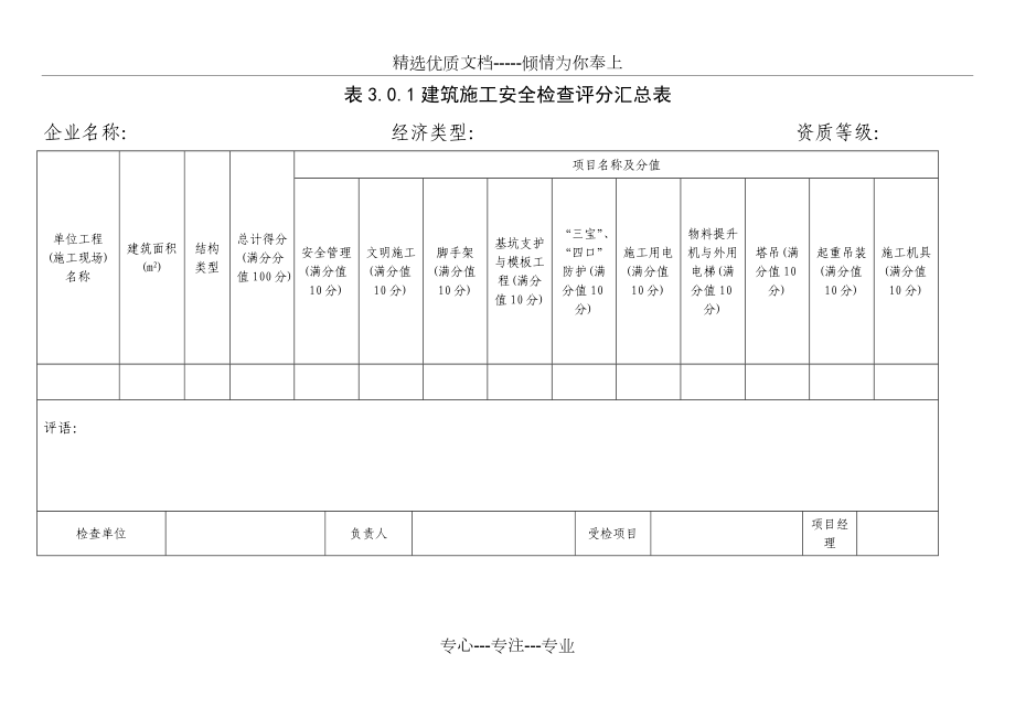 安全检查评分表及汇总表_第1页