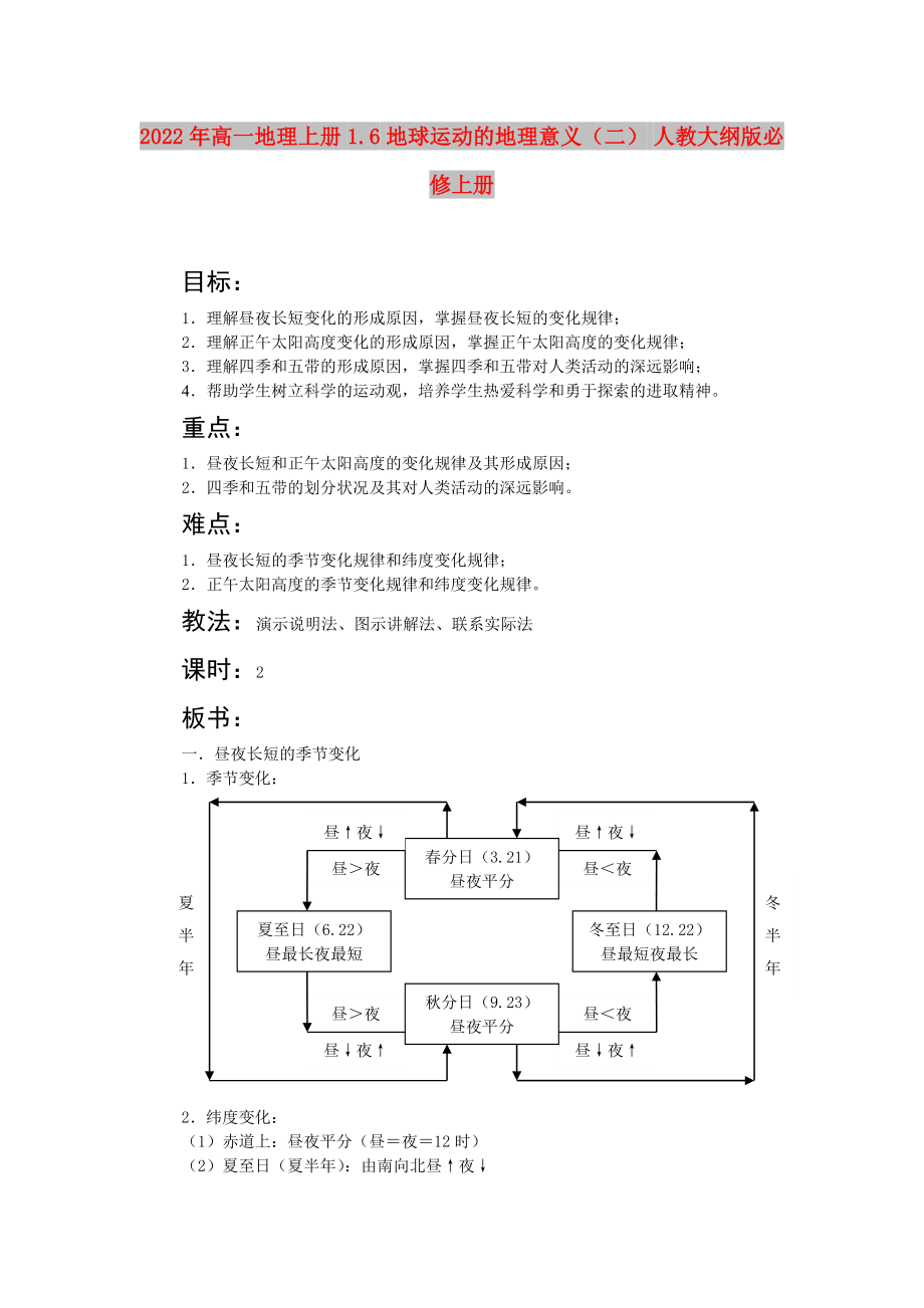 2022年高一地理上冊(cè) 1.6 地球運(yùn)動(dòng)的地理意義（二） 人教大綱版必修上冊(cè)_第1頁(yè)