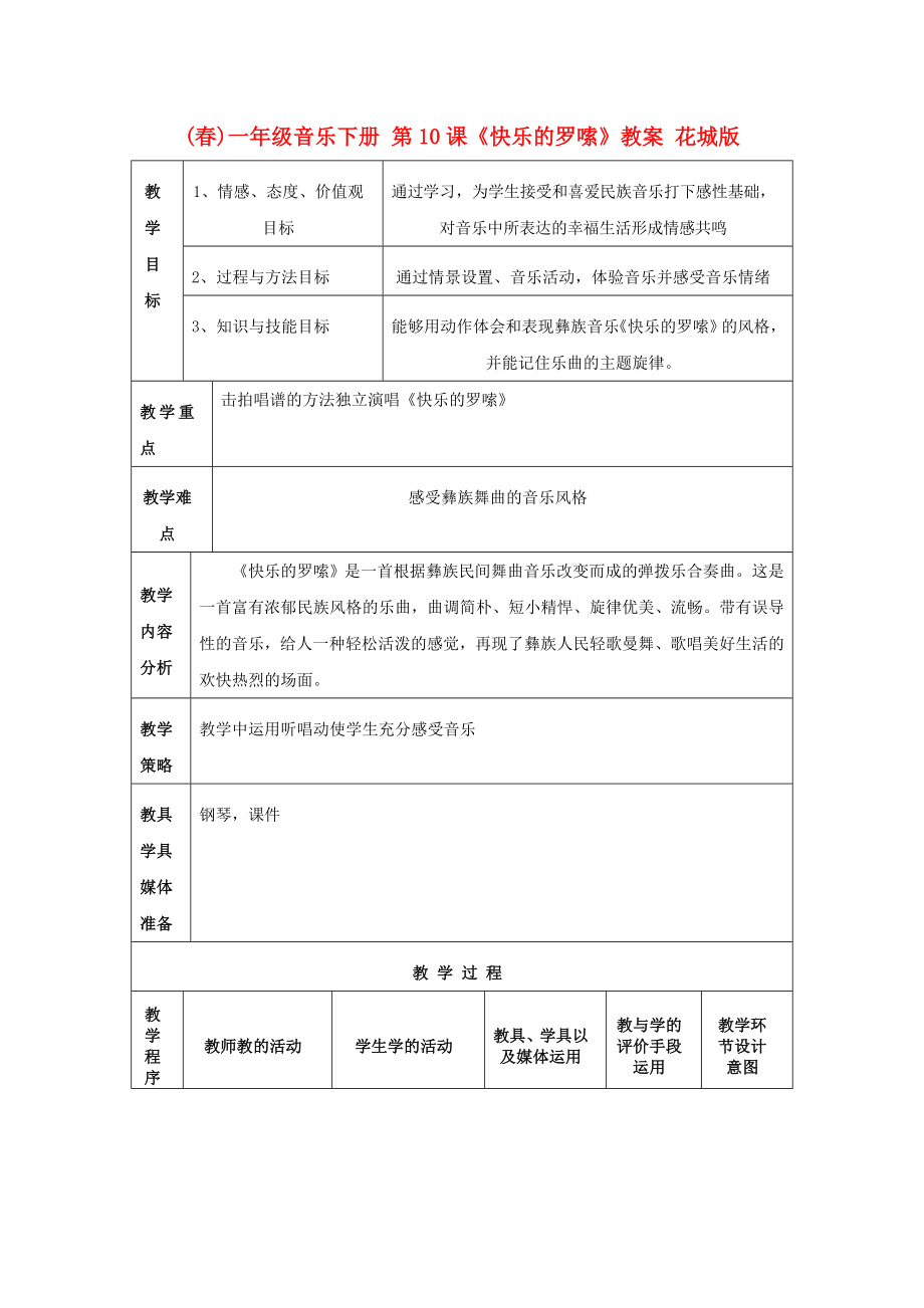 (春)一年級音樂下冊 第10課《快樂的羅嗦》教案 花城版_第1頁