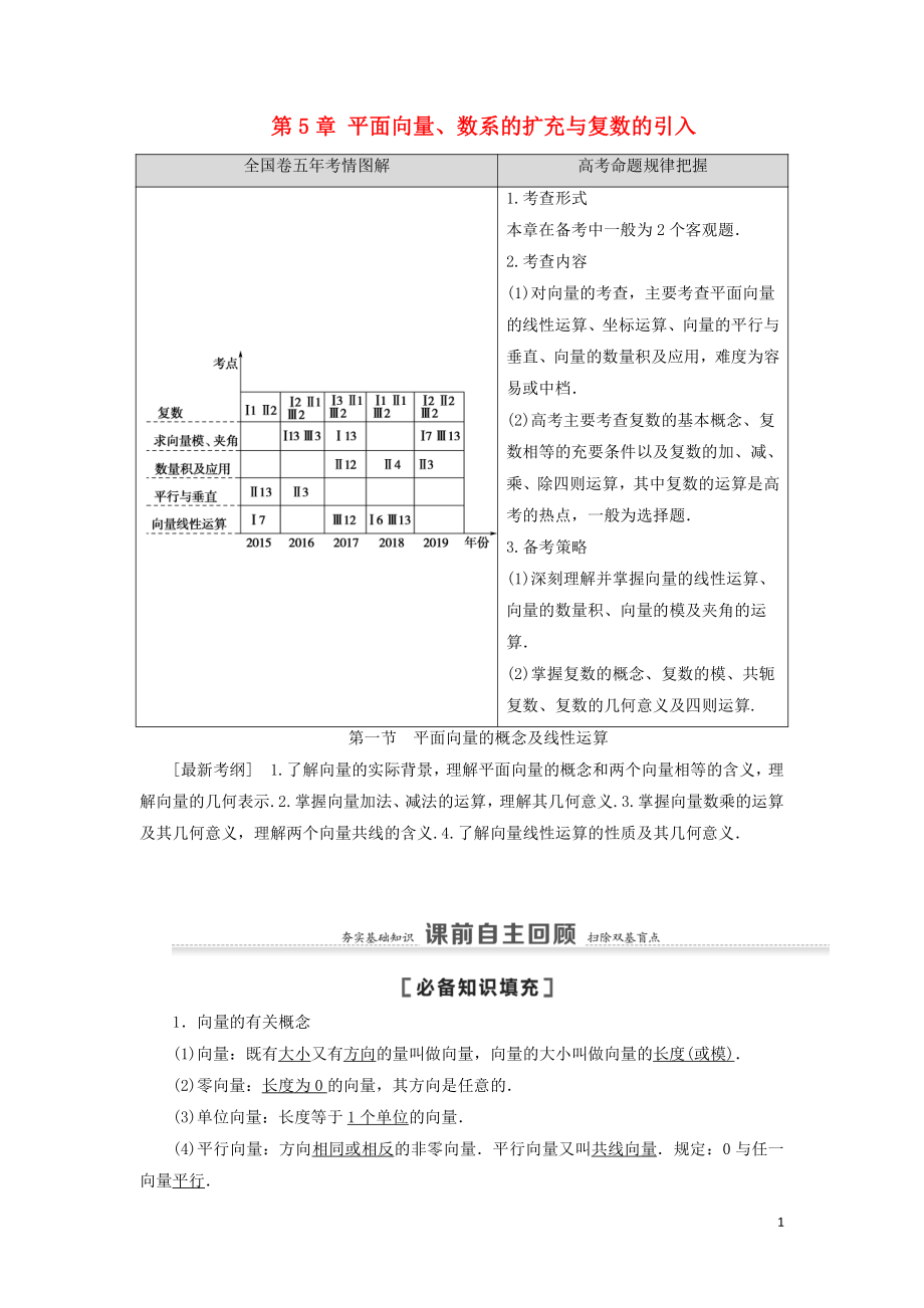 2021高考數(shù)學(xué)一輪復(fù)習(xí) 第5章 平面向量、數(shù)系的擴(kuò)充與復(fù)數(shù)的引入 第1節(jié) 平面向量的概念及線性運(yùn)算教學(xué)案 理 北師大版_第1頁