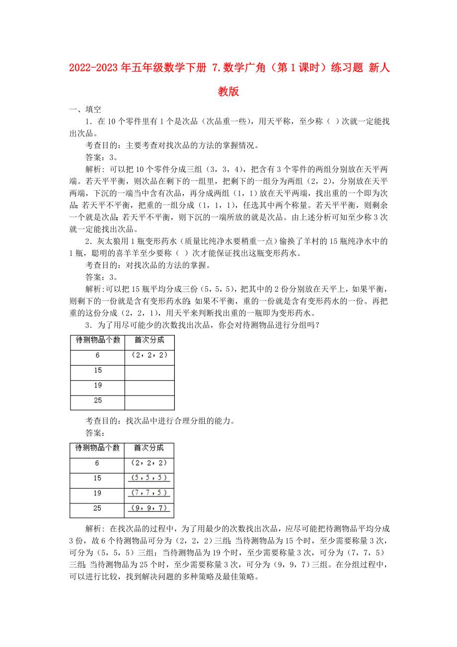 2022-2023年五年級數(shù)學(xué)下冊 7.數(shù)學(xué)廣角（第1課時）練習(xí)題 新人教版_第1頁