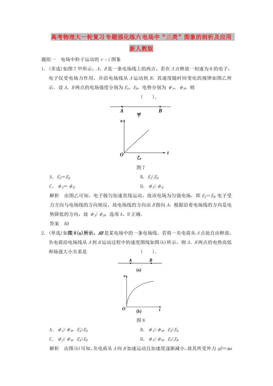 高考物理大一輪復(fù)習(xí) 專題強(qiáng)化練六 電場中“三類”圖象的剖析及應(yīng)用 新人教版_第1頁