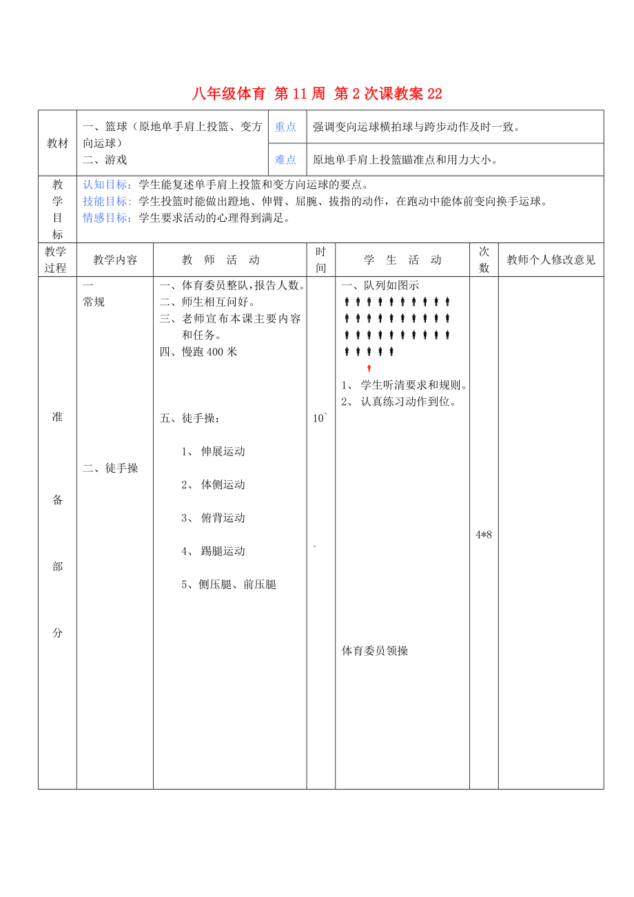 八年級(jí)體育 第11周 第2次課教案22_第1頁