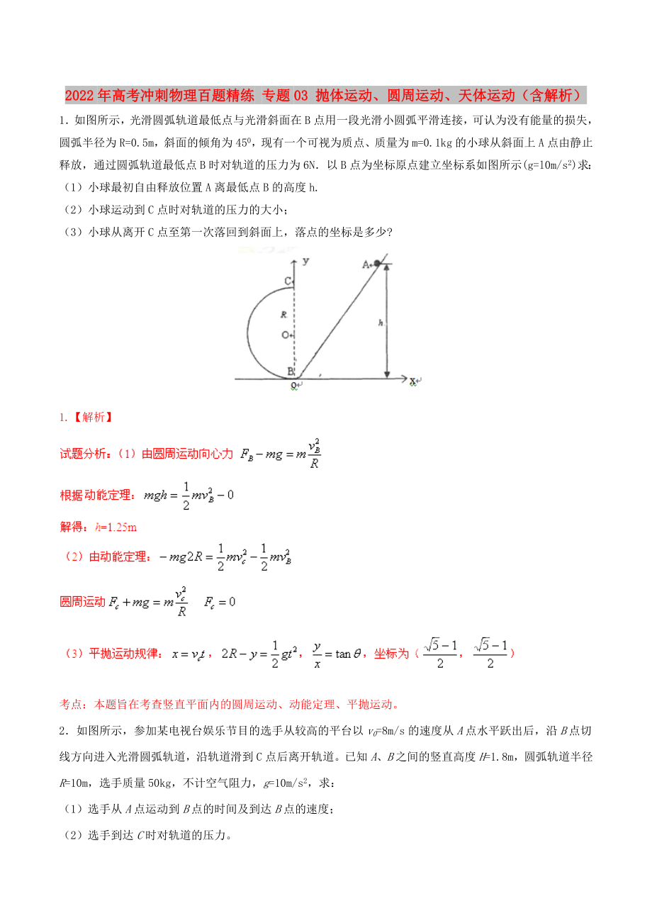 2022年高考冲刺物理百题精练 专题03 抛体运动、圆周运动、天体运动（含解析）_第1页