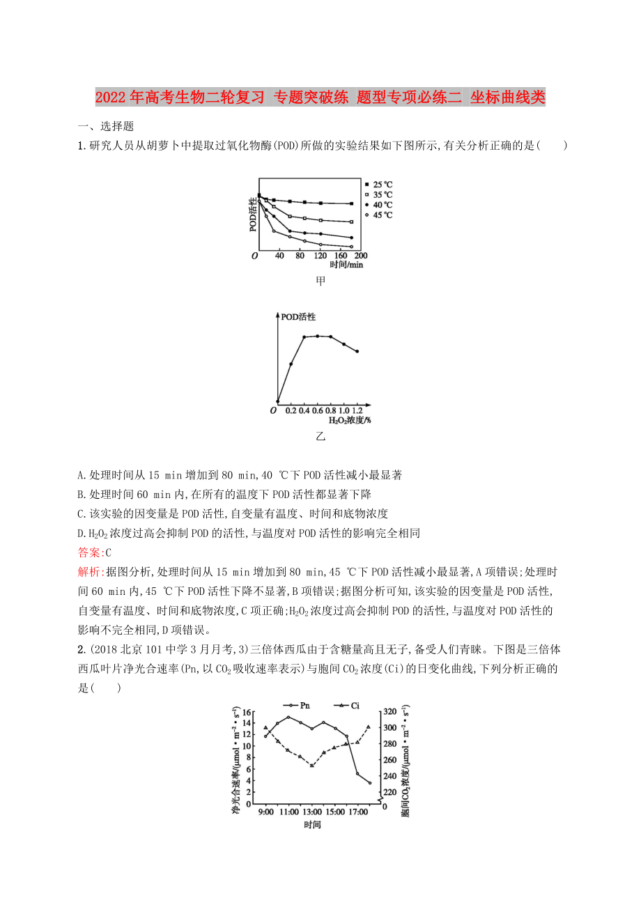 2022年高考生物二輪復(fù)習(xí) 專題突破練 題型專項(xiàng)必練二 坐標(biāo)曲線類_第1頁(yè)