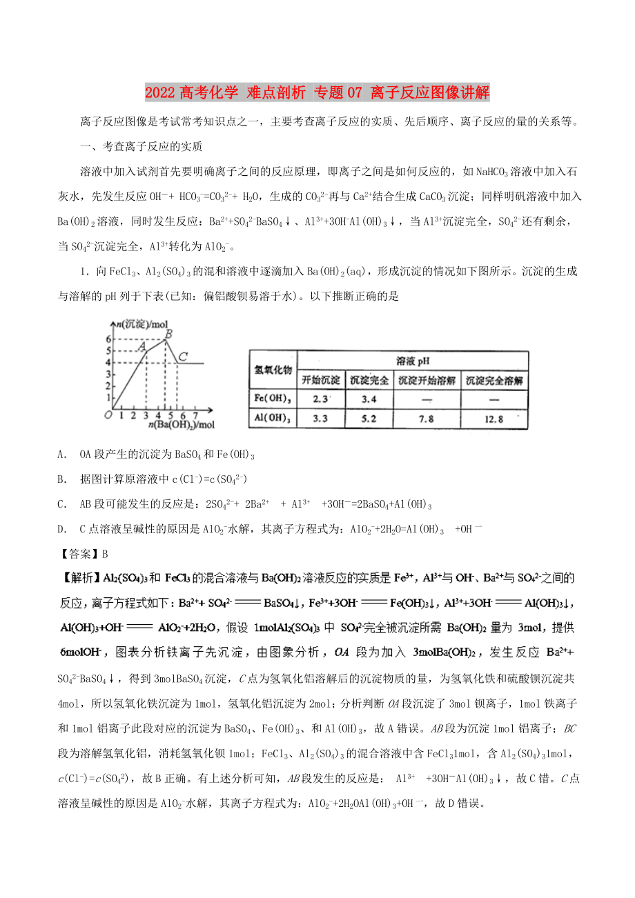 2022高考化學(xué) 難點剖析 專題07 離子反應(yīng)圖像講解_第1頁