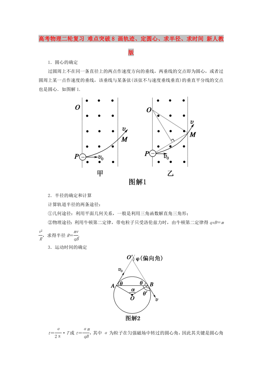 高考物理二輪復(fù)習(xí) 難點(diǎn)突破8 畫(huà)軌跡、定圓心、求半徑、求時(shí)間 新人教版_第1頁(yè)