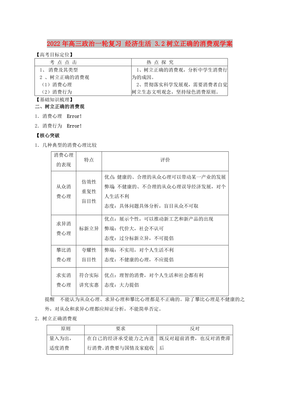 2022年高三政治一輪復(fù)習(xí) 經(jīng)濟(jì)生活 3.2樹立正確的消費(fèi)觀學(xué)案_第1頁