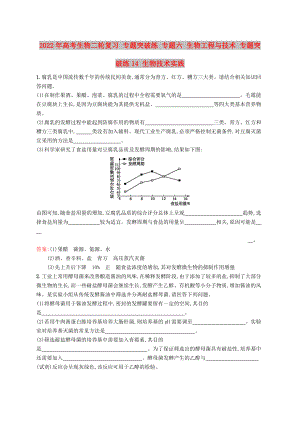 2022年高考生物二輪復(fù)習(xí) 專題突破練 專題六 生物工程與技術(shù) 專題突破練14 生物技術(shù)實踐