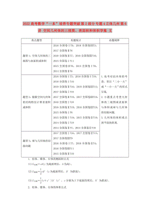 2022高考數(shù)學(xué)“一本”培養(yǎng)專題突破 第2部分 專題4 立體幾何 第6講 空間幾何體的三視圖、表面積和體積學(xué)案 文