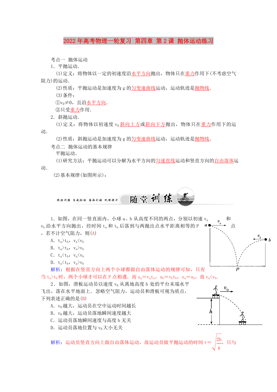 2022年高考物理一輪復(fù)習(xí) 第四章 第2課 拋體運(yùn)動(dòng)練習(xí)_第1頁