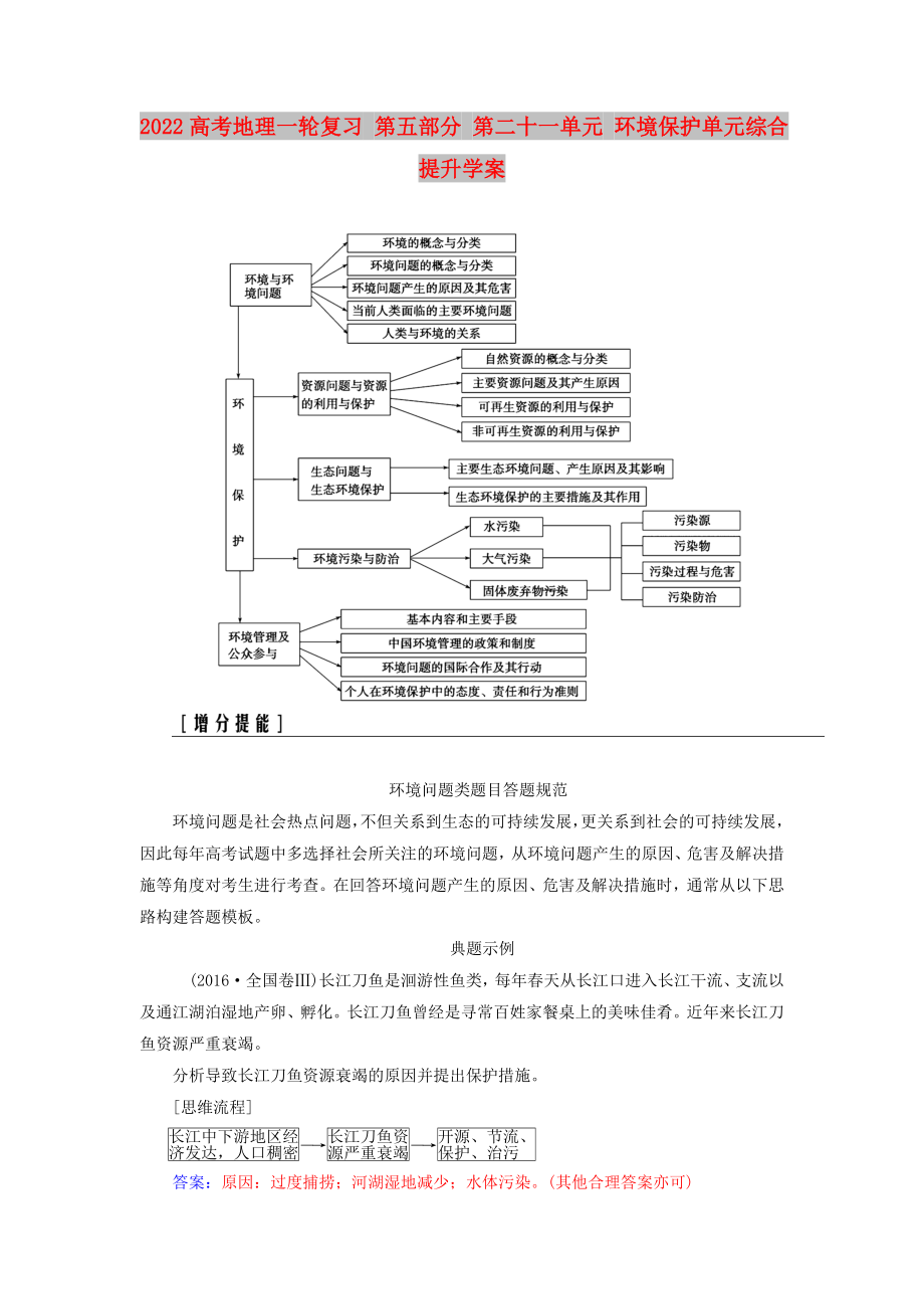 2022高考地理一輪復(fù)習(xí) 第五部分 第二十一單元 環(huán)境保護(hù)單元綜合提升學(xué)案_第1頁