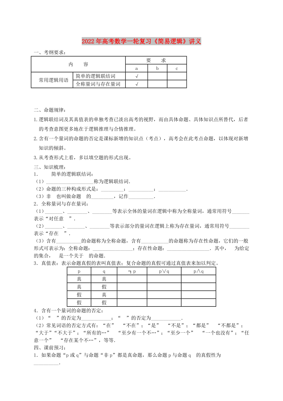 2022年高考數(shù)學(xué)一輪復(fù)習(xí)《簡易邏輯》講義_第1頁