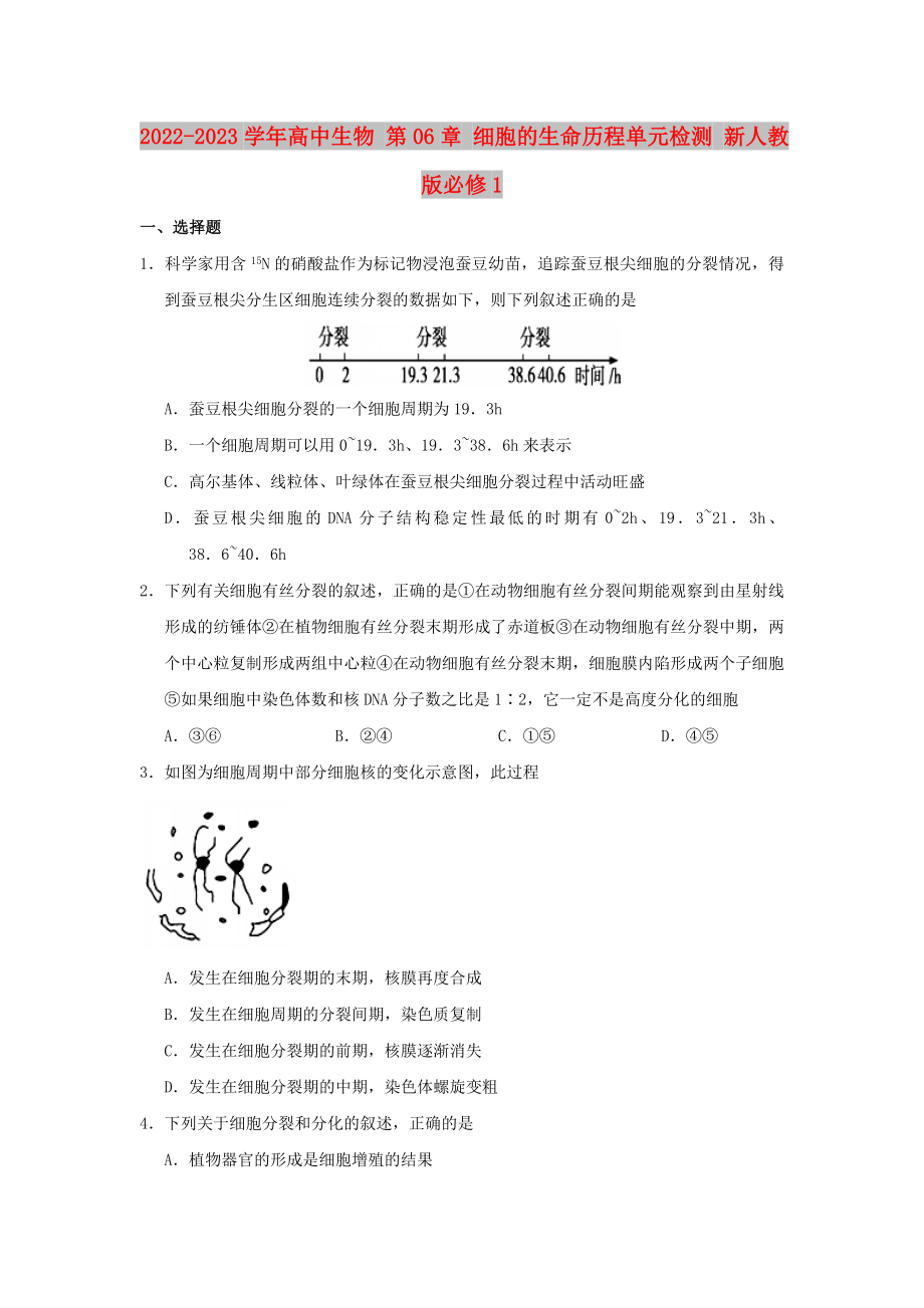 2022-2023学年高中生物 第06章 细胞的生命历程单元检测 新人教版必修1_第1页