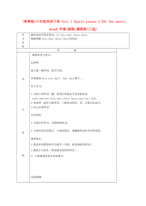 (春季版)六年級(jí)英語(yǔ)下冊(cè) Unit 1 Sports Lesson 2《At the sports shop》學(xué)案(新版)冀教版(三起)