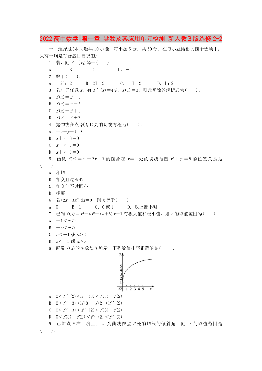 2022高中數(shù)學(xué) 第一章 導(dǎo)數(shù)及其應(yīng)用單元檢測 新人教B版選修2-2_第1頁