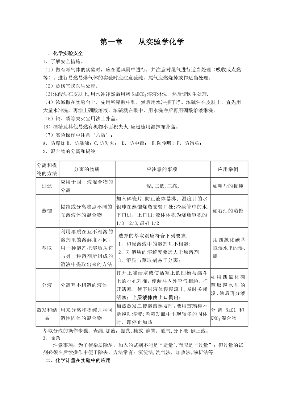 高一化学第一章从实验学化学知识点总结_第1页