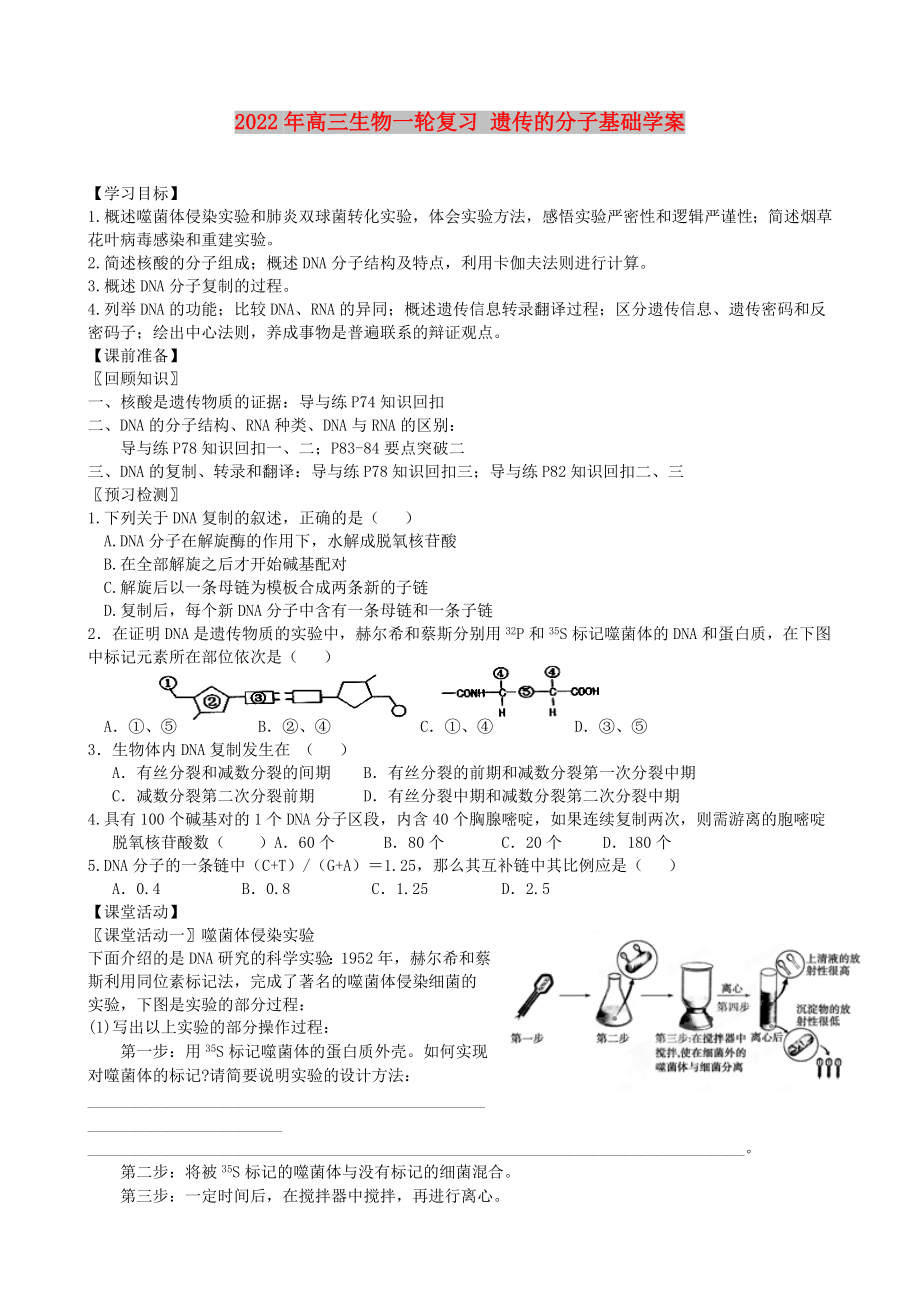 2022年高三生物一輪復(fù)習(xí) 遺傳的分子基礎(chǔ)學(xué)案_第1頁(yè)