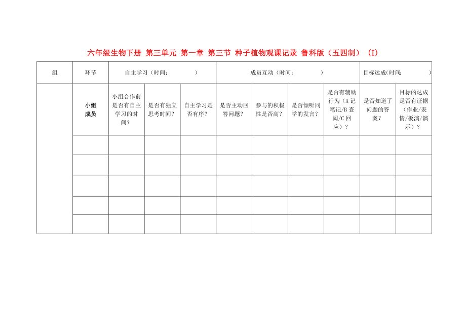 六年級(jí)生物下冊 第三單元 第一章 第三節(jié) 種子植物觀課記錄 魯科版（五四制） (I)_第1頁