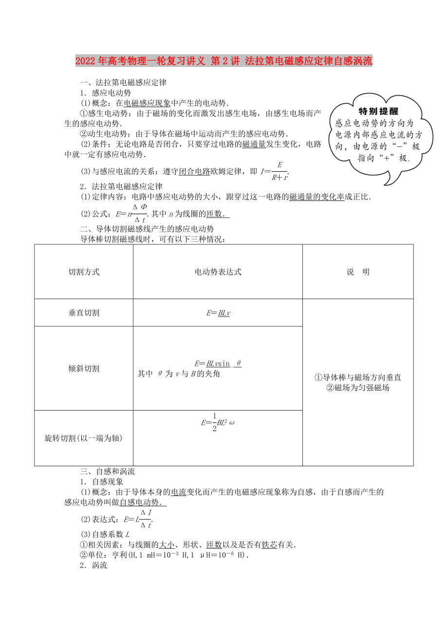 2022年高考物理一輪復(fù)習(xí)講義 第2講 法拉第電磁感應(yīng)定律自感渦流_第1頁