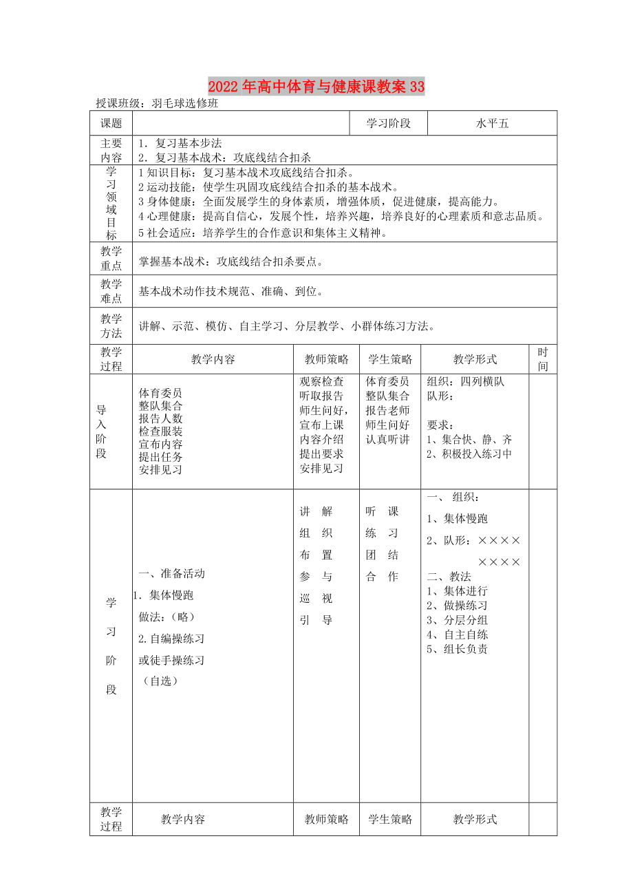 2022年高中体育与健康课教案33_第1页