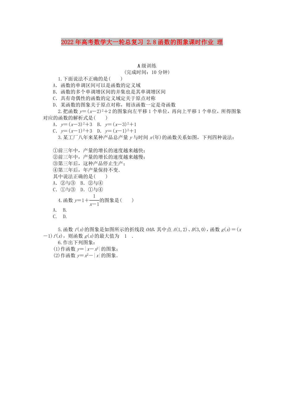 2022年高考數(shù)學(xué)大一輪總復(fù)習(xí) 2.8函數(shù)的圖象課時(shí)作業(yè) 理_第1頁