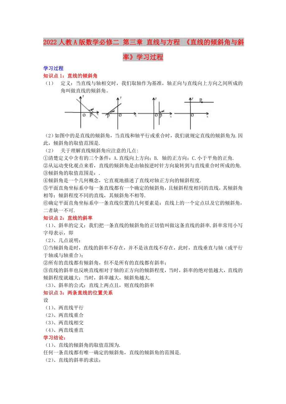 2022人教A版數(shù)學必修二 第三章 直線與方程 《直線的傾斜角與斜率》學習過程_第1頁