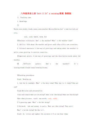 八年級英語上冊 Unit 2 It’s raining教案 魯教版