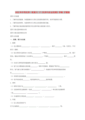 2022年中考化學(xué)一輪復(fù)習(xí) 17《化學(xué)與社會(huì)發(fā)展》學(xué)案 滬教版