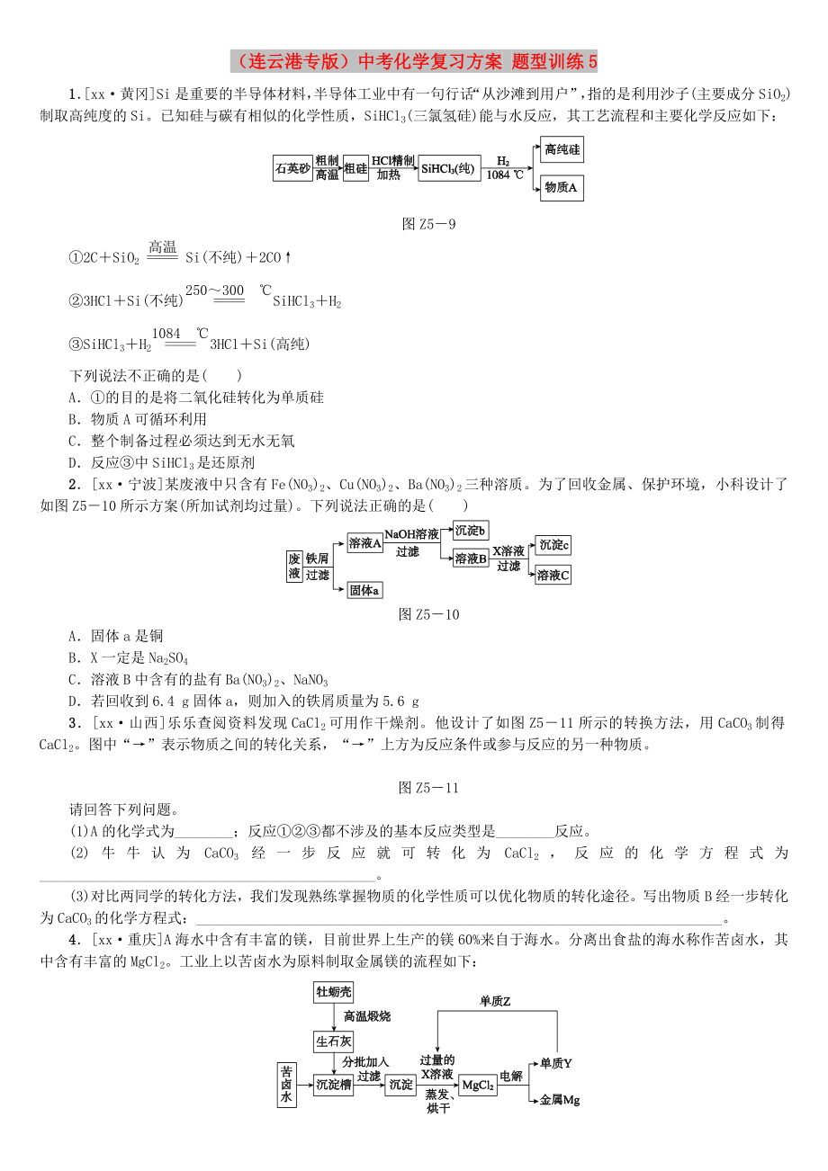 （連云港專版）中考化學復習方案 題型訓練5_第1頁