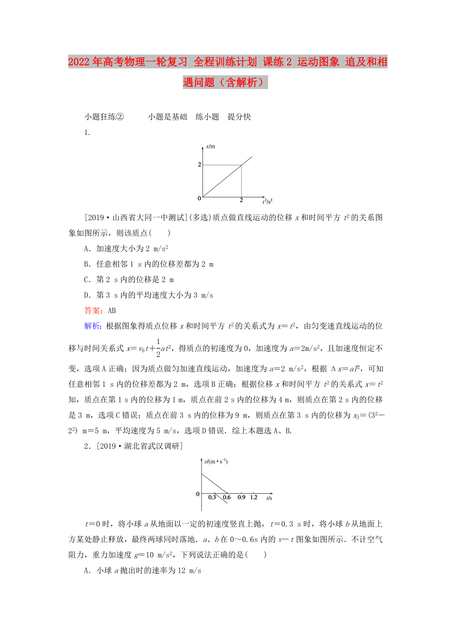 2022年高考物理一輪復(fù)習(xí) 全程訓(xùn)練計(jì)劃 課練2 運(yùn)動(dòng)圖象 追及和相遇問(wèn)題（含解析）_第1頁(yè)