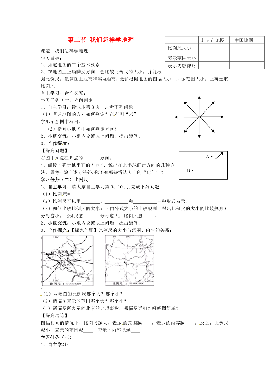 河北省承德市平泉縣回民中學(xué)七年級地理上冊 第一章 第二節(jié) 我們怎樣學(xué)地理導(dǎo)學(xué)案（無答案） 湘教版_第1頁