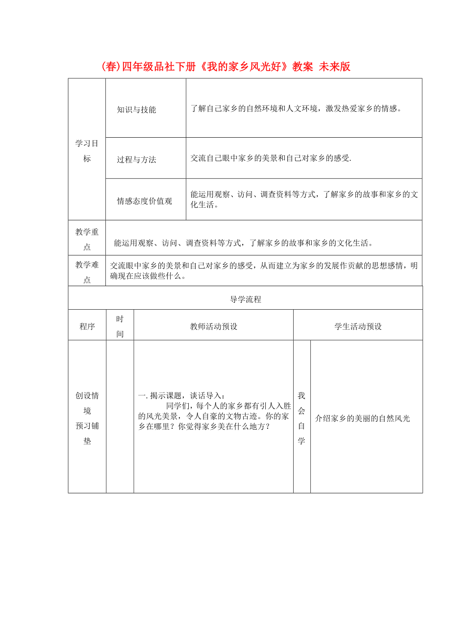 (春)四年級品社下冊《我的家鄉(xiāng)風(fēng)光好》教案 未來版_第1頁