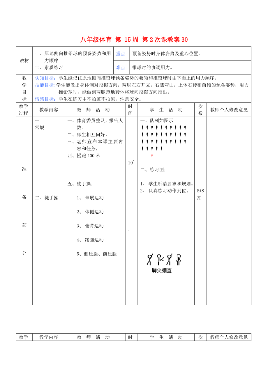 八年級體育 第 15周 第2次課教案30_第1頁