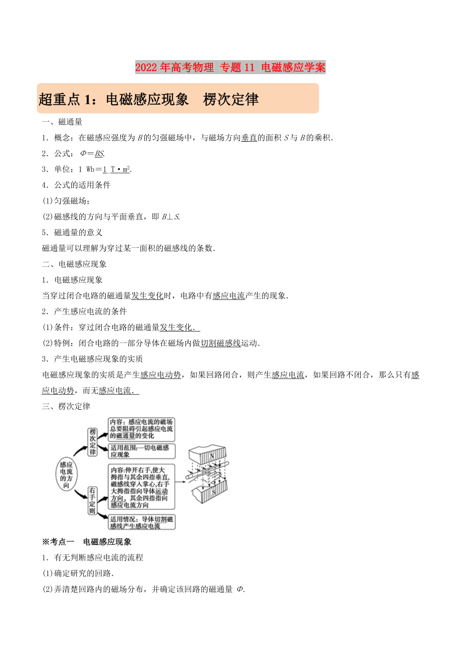 2022年高考物理 专题11 电磁感应学案_第1页