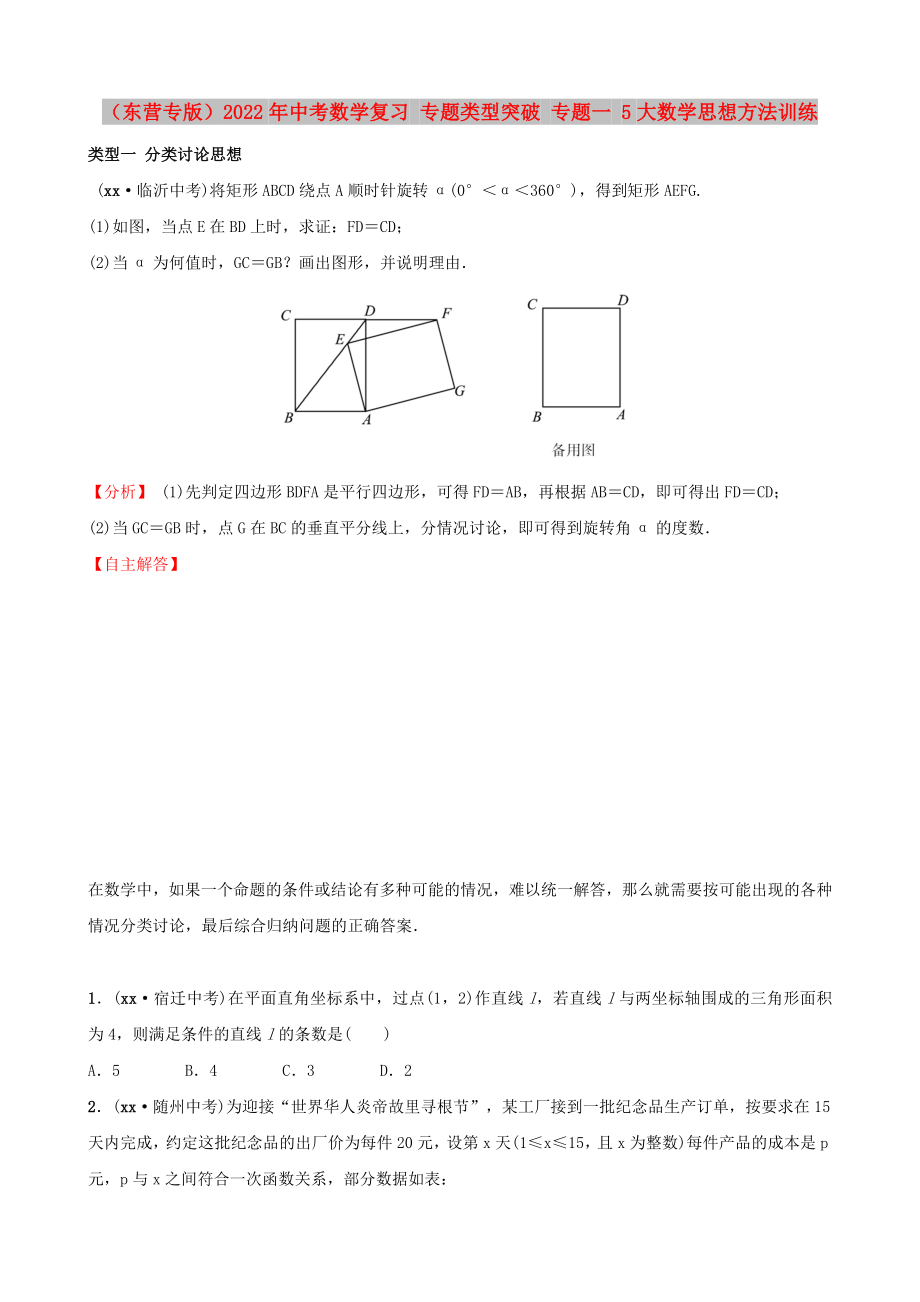 （东营专版）2022年中考数学复习 专题类型突破 专题一 5大数学思想方法训练_第1页