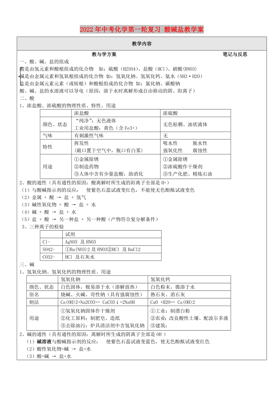 2022年中考化學(xué)第一輪復(fù)習(xí) 酸堿鹽教學(xué)案_第1頁