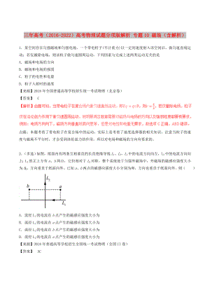 三年高考（2016-2022）高考物理試題分項(xiàng)版解析 專(zhuān)題10 磁場(chǎng)（含解析）